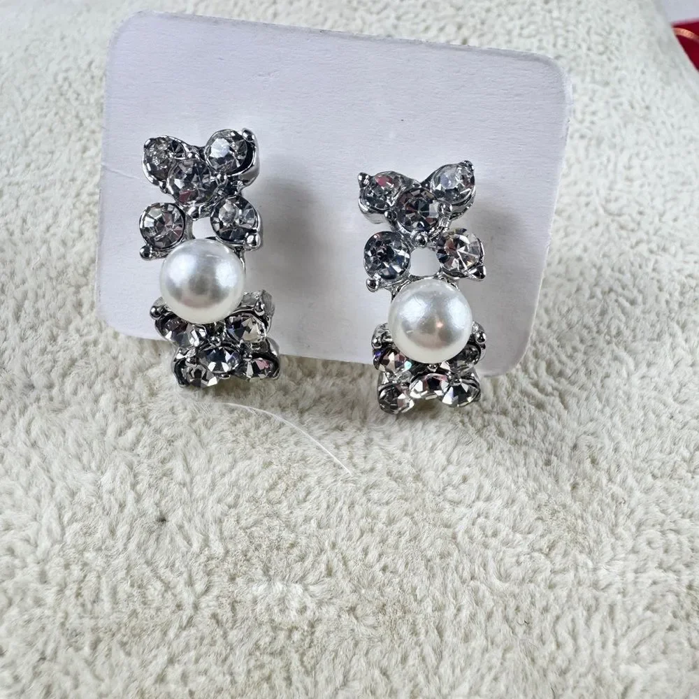 Elegant Faux Pearl & Gemstones Earrings